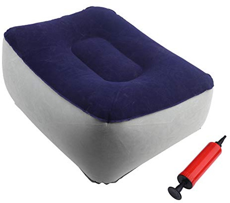 SUNGOOYUE Cuscino Poggiapiedi Gonfiabile, Morbido Poggiapiedi Gonfiabile Floccato Poggiapiedi Morbido Cuscino da Viaggio Voli Relax Cuscino con Pompa Ad Aria (Blu Polveroso)
