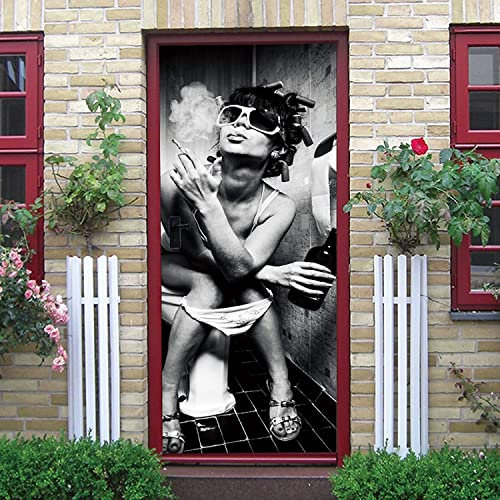 3D Türtapete Selbstklebend Graue Rauchende Frau 88 X 200 Cm Diy Wandbild Pvc Wasserdicht Pvc Türtattoos Türposter Türaufkleber Fototapete Türfolie Für Tür,Wohnzimmer,Schlafzimmer,Küche Toilette
