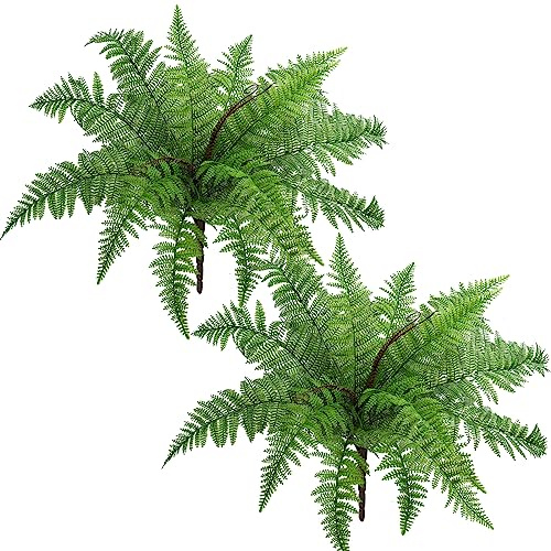 RECUTMS Artificial Fern Plants 2Pcs 19.7Inch Fake Boston Fern Faux Plastic Plant Outdoor UV Resistant Shrubs Greenery Bundles Outside Indoor Home Garden Office Balcony Party Porch Potted Hanging Decor
