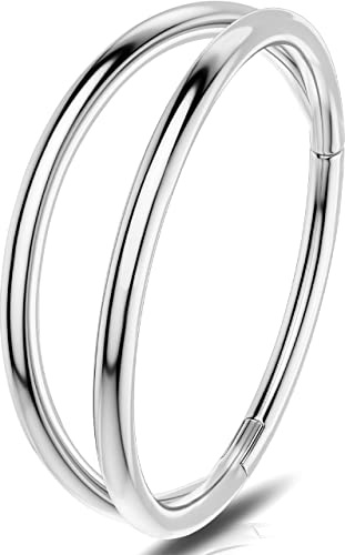 OUFER Piercing de aro de nariz de 0,8 mm, 20 g, oro y plata, con bisagras, segmento de acero inoxidable, para cartílago nasal, caracola, tragus, rook, joyería para mujeres y hombres, 6, 8, 10 mm, 20