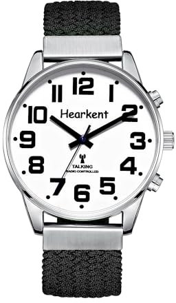 Hearkent Orologio parlante da uomo con voce francese grandi numeri per non vedenti, ciechi o anziani, Nylon nero, Classico