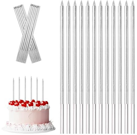 12 Largas y Delgadas Velas de Cumpleaños, Plata Velas Cumpleaños, Vela de Cumpleaño， Velas de Pastel para Bodas, Cumpleaños, Fiesta, Decoración