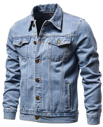 ZDJSWJ Casual trucker-jeansjacka för män tvättad knäppt skinny jeansjacka klassisk stretch cykeljacka med