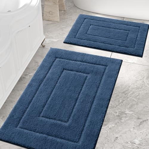 Homaxy Mikrofaser Badezimmerteppich Set 2 teilig rutschfest Waschbar Badematte Set Weiche Badteppich Wasserabsorbierend Badvorleger für Badezimmer - 40x60 cm+60x90 cm,Marine Blau