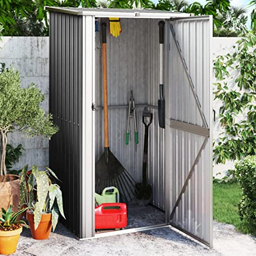 Gecheer Utrustningsskjul verktygshus, trädgårdshus, trädgårdsskjul, förråd, trädgårdsverkstad, skjul, låsbar dörr, antracit 118,5 x 97 x 209,5 cm galvaniserat stål