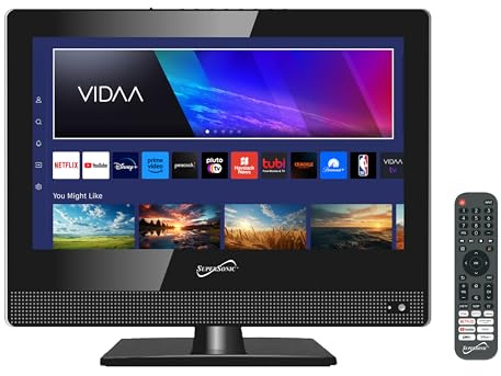 Supersonic SC-1520VTV 15.6 inch Smart AC/DC LED TV, Powered by VIDAA, 1080p, WiFi, Built-in Speakers, USB, 3X HDMI ARC, For Kitchen, RV, Boat, Truck, Playroom, Room, Remote, DC Car Cord INCLUDED-Black