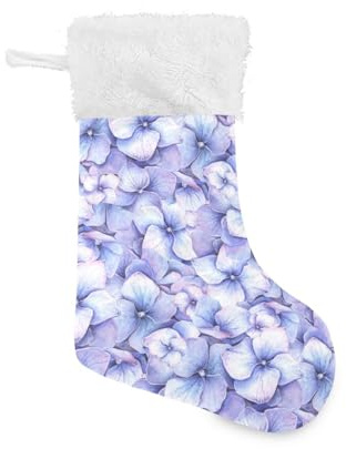 susiyo Soft Purple Hydrangea Christmas Stocking 18 Inches Large Xmas Stocking Velvet Plush Fireplace Hanging Stocking Gift Holding Bag for Christmas Holiday Party Decor