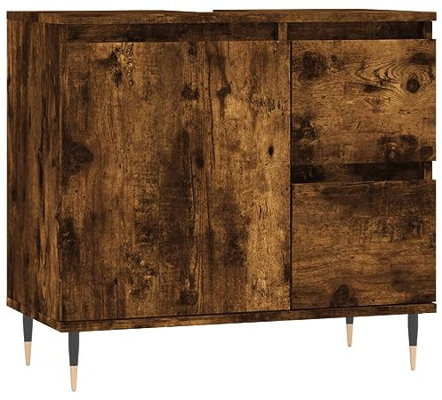 Homvdxl Bathroom Under Sink Cabinet, Floor Standing Bathroom Sink Cabinet with 2 Drawers, Door & Metal Legs, 65x33x60 cm, for Washbasins without Pedestal, Oak+Rustic