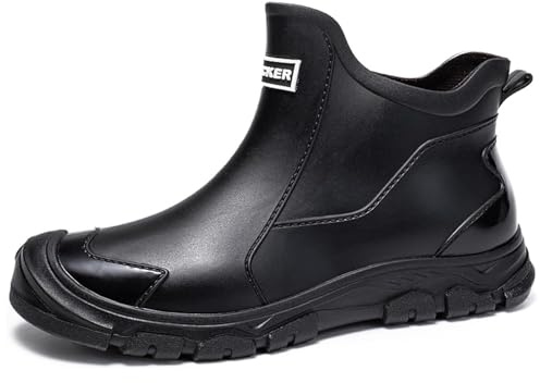 Gugifcto Bottes Caoutchouc Homme Bottes de Pluie Femme ImperméAbles à l'eau AntidéRapantes Chaussures de Travail Homme Bottes Jardin Élégant et Confortable LumièRe Doux Black45EU/47CN