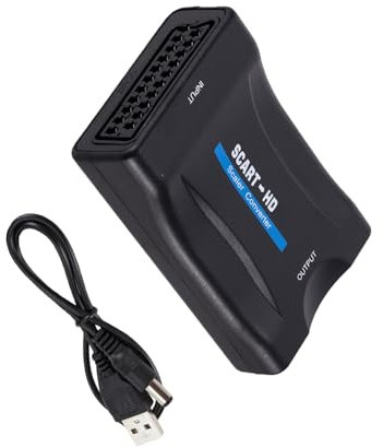 YIGZYCN Convertitore da SCART a interfacce multimediali adattatore 1080P che collega vecchi dispositivi a display moderni con cavo di alimentazione USB
