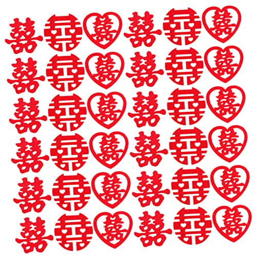 Mikikit 270 Piezas de Confeti Tradicional Chino Palabra Xi en Tela No Tejida Roja para Adorno de Bodas en Mesa y Platos de Fruta