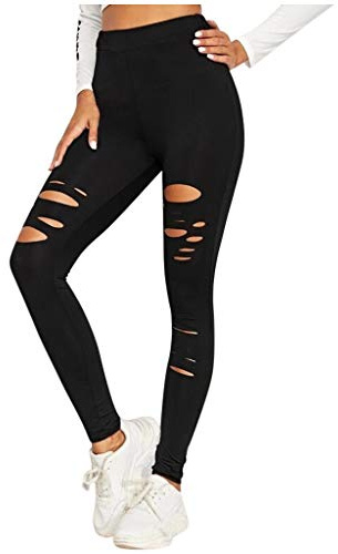 Pantalons Tricotés Femmes Décontracté Trou Solide Leggings Renforcement Mode Pantalons Sport Yoga Pantalons Épais Leggings Femmes Hiver, Noir , M