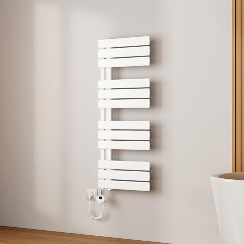 EMKE Scaldasalviette Elettrico 104x40 cm Bianco, Porta-Asciugamani Riscaldante con Termostato WiFi, 400W, Termoarredo Elettrico per Bagno