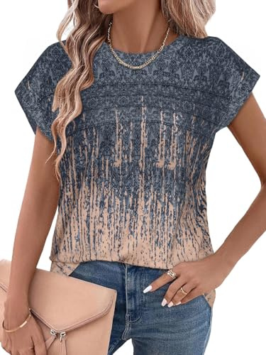 florynova T Shirts for Women Cap Sleeve Crew Neck Tops Pleated Tshirts | comfortable cotton blend, chic and casual vibe, loose fit shirt with charming pleated detailing, for daily and vacation wear