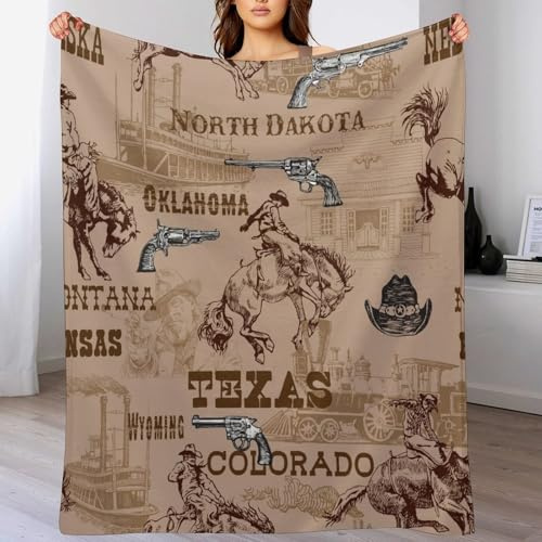 West Cowboy Throw Blanket,Rustic Country Cowboys Riding Horse Wild West Desert Pattern Soft Cozy Warm Flannel Blankets for Sofa Couch Bed Gifts for Lover Kids Girls Boys Women Adults 30x40 Inch