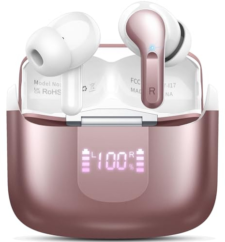 Wireless Headphones, 2026 3D-Stereo Bluetooth 5.4 Earbuds, Ear Buds with 50+Hrs Deep Bass, 4 ENC Call Noise Cancelling Mic Earphones, IP-X7 Waterproof USB-C Headset Android iOS for Sport Gym Running