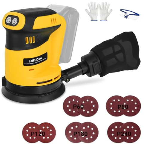 Cordless Random Orbital Sander for Dewalt 20V Battery, 5 Inch Orbit Sander, 3 Variable Speed 7000-11000RPM, with Dust Collector for Sanding, Polishing and Woodworking(No Battery)