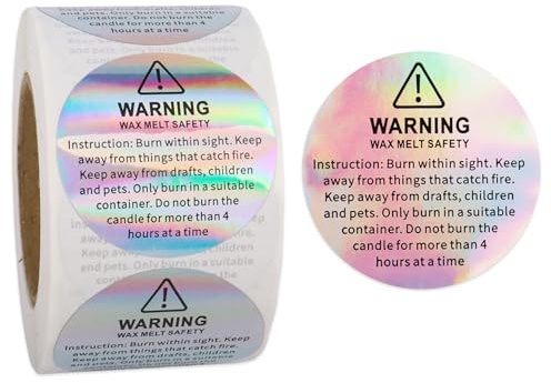 500Pcs Candle Warning Labels 1.5Inch Self-Adhesive Warning Stickers for Candle Jars, Tins, Wax Melts & Containers, Waterproof Candle Safety Labels for DIY Candle Making & Packaging Supplies