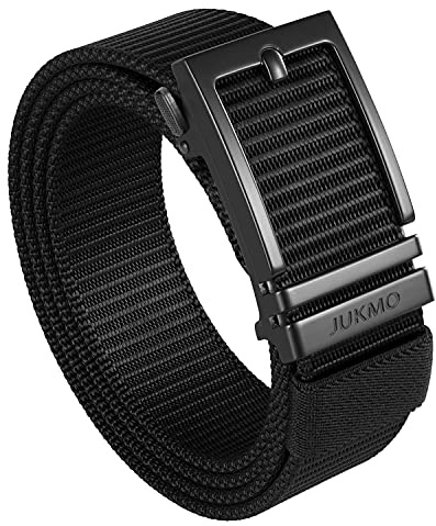 JUKMO Cintura Cricchetto Uomo, Cintura Tessuto Tattica con Fibbia Automatica (Nero, L- per vita 106cm-115cm (Lunghezza 135cm))