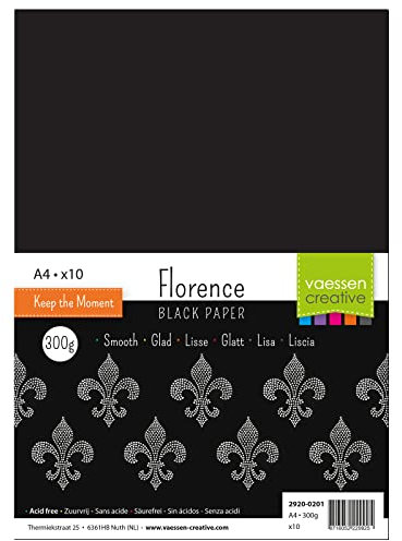 Florence Tonkarton Schwarz - Bastelkarton A4 - Bastelpapier 10x - Scrapbook Papier für Karten Basteln, Stanzen und Papierbasteleien - Bastelset Glatte
