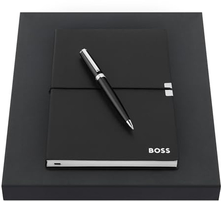 Hugo Boss Schreib-Set Kugelschreiber Gear Icon und A5 Notizblock Elegance Storyline in der Geschenkbox, HPBH124A