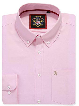 Tickle Me Pink Mens Oxford Plain Shirt, Slightly Tapered Fit, Button Down Collar, Long Sleeve, Formal or Casual Attire English Style by Janeo British Apparel, L