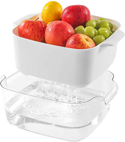 HNNJCK Passoire de cuisine 2 en 1 de 8,2 litres, passoires à fruits et légumes, grand panier en plastique double couche pour pâtes, spaghettis, baies, salades, sans BPA