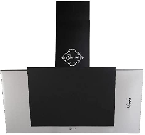 GURARI Hotte de cuisine à tête libre 482 90 IS, Hotte d'aspiration 90cm 1000 m³/h Acier inox Verre noir