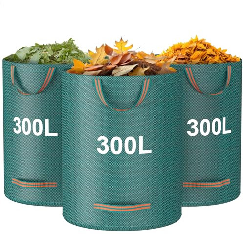 Mokani Garden Waste Bags, 300L x 3 Garden Bags Heavy Duty with Handles, Reusable Garden Sacks, Foldable Camping Recycling Bags for Leaf, Trash, Debris, Garden Rubbish Bags Waterproof