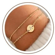 TINGN Bracelet Or pour Femme Fille - Bracelet Plaqué Or 16 Carats Lettre A - Bracelet Or avec Initiale | Or Bracelet Personnalisé Femme Fille | Idee Cadeau Femme Bijoux Femme