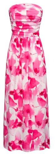 GRACE KARIN Women's 2024 Summer Bohemian Floral Printed Strapless Beach Party Long Maxi Dress Pink Flower