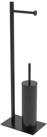 RUACQ Toilet Paper Holder Stand with Toilet Brush and Holder Set, 304 Stainless Steel Bathroom Toilet Tissue Paper Roll Holder Free Standing, Weighted Base, Heavy Duty (Matte Black)