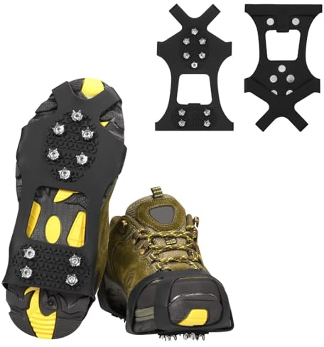 Crampons à glace, crampons de traction pour chaussures et bottes en caoutchouc avec 10 crampons en acier (10 clous supplémentaires) (argent, taille XL)