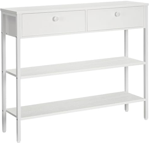 HOOBRO EWW32XG01 - Mesa consola con cajón y 2 estantes de almacenamiento, mesa de sofá con estructura de metal resistente, 100 x 24 x 80 cm, para entrada, pasillo, salón, color blanco