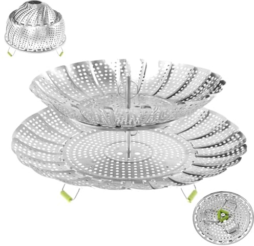 Inserto per pentola a vapore con 2 ripiani, per pentola in acciaio inox, pieghevole, allungabile, adatto per pentole di tutte le dimensioni, viene utilizzato per cucinare scolare