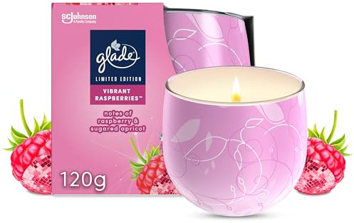 Glade Jar Candle, Scented Candle Infused with Essential Oils, Up to 31 Hour Burn Time, Vibrant Raspberries, 120g