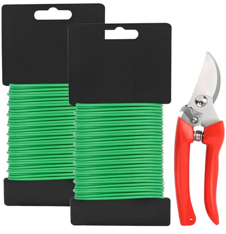 Tibapla 2 x 10m Alambre Jardin con Cortador, 3.5mm Ataduras Flexibles para Plantas, Multifuncional Alambre Plastificado Verde, Alambre Plastificado para Plantas Trepadoras Arbustos y Flores