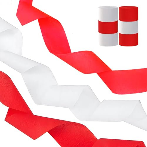 AimtoHome Red and White Crepe Paper Streamers, Party Streamers for Sports Events,Birthday Party,Graduation Decorations, 6 Rolls(82 Feet Long x 1.77 Inch)