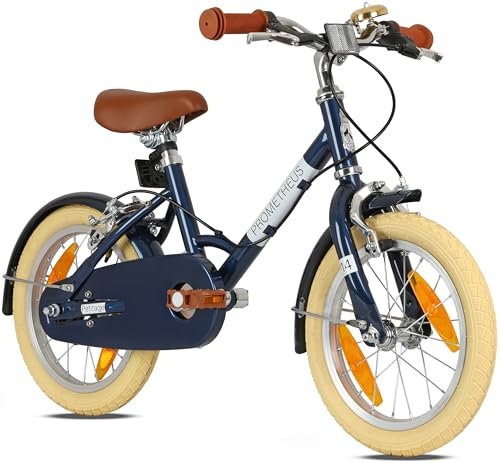 PROMETHEUS BICYCLES Retro Kinderfahrrad 14 Zoll ab 4 Jahren - Kinder Fahrrad Mädchen Jungen Fahrrad Kinder PETITAGE in Blau