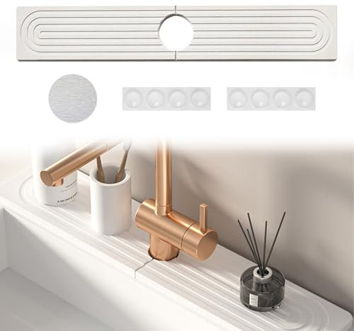 Ninnyi Kitchen Sink Splash Guard, High Absorbent Diatomite Fast Drying Stone Faucet Mat for Kitchen Sink & Bathroom Counter (40 x 10cm, White)