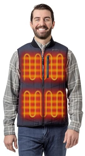ORORO Men's Dual Control Heated Gilet, 5-Zone Bomber Vest with Battery (Blue,XL)