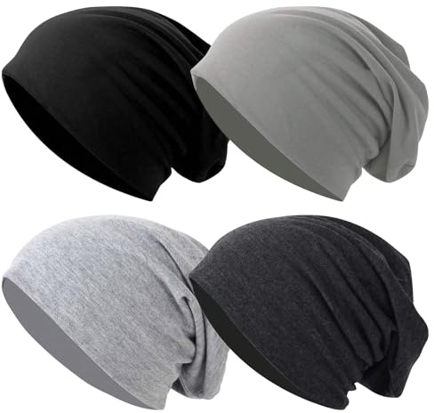 4 Stück Slouch Beanie Hüte für Damen Herren weiches leichtes Winter Slouchy Beanie Mütze Unisex Baggy Skull Caps (DE/NL/SE/PL, Alphanumerisch, Einheitsgröße, Schwarz+Grau+Dunkelgrau+Hellgrau)