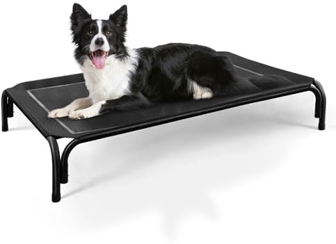 DOPEDIO Raised Dog Bed Black L Size Cooling Breathable Elevated Pet Bed Outdoor for Travel and Garden