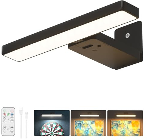 Rechargeable Picture Lights for Wall, Battery Operated with Remote Control, Adjustable LED Wall Light & Dart Board Light for Pictures, Dartboard, Frames, Mirrors, 3 Color Temperatures, Black