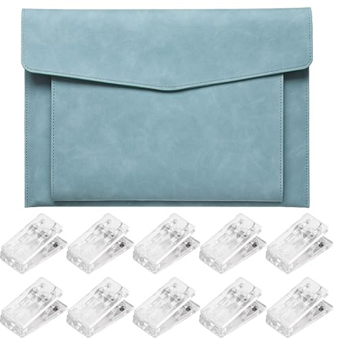 Waterproof Portfolio Envelope Folder Case, Multifunction Folders Stationery Bag, Leather Envelope Documents for Document Stationery Tablet Sleeve (Blue)