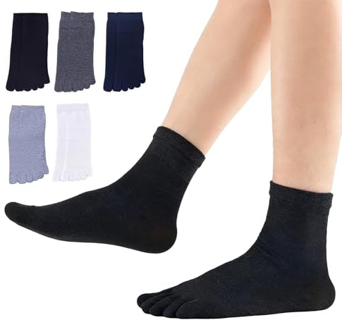LifgWas 5 Pares de Calcetines de Correr con Dedos Separados para Hombre - Algodón Transpirable Talla 39-45, Para Running, Fitness y Diario en Negro, Blanco, Gris, Gris Oscuro y Azul Marino