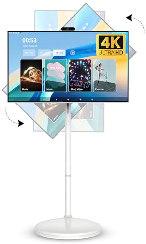 kumezo 32 Inch 4K Smart Portable TV, Qualcomm CPU, EDLA-Certified, Built-in 20000mAh Battery, 8+128GB, Android OS, Rolling Touch Screen Monitor on Wheels, Air Remote Mouse, with 5MP Webcam