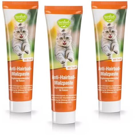 Pasta Anti-Bolas de Pelo para Gatos – Pack de 3 x 100g (300g) – con Taurina, Vitaminas A, D3, E, C, B1, B2 y B6, Fibra de Psyllium – Prevención Natural de Tricobezoares y Cuidado Digestivo Felino