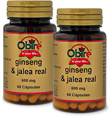 Obire | Ginseng + Jalea Real 600 mg | Pack 2 Unidades | 60 Cápsulas | Ayuda a Aumentar tu Rendimiento Físico y Mental | Ayuda para Combatir el Cansancio | Rico en Vitaminas y Minerales