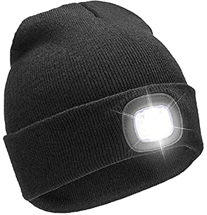 RockJock Mens Ladies Kids Long Lasting Warm LED Light Rechargeable USB Beanie hat 3 Brightness Options for Camping, Walking, Running, Cycling